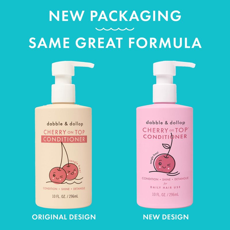 Dabble & Dollop Cherry on Top Detangling Duo – Kids Hair Conditioner & Leave-In Detangler Spray 2-Pack Bundle – Gentle, Non-Toxic, Natural-Origin Hair Care for All Hair Types