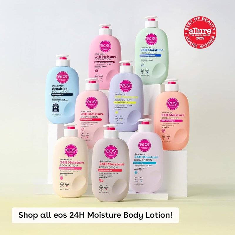 Eos Shea Better Body Lotion - Pomegranate Raspberry, 24-Hour Moisture, Lightweight & Non-Greasy, 16 fl oz (Pack of 2)
