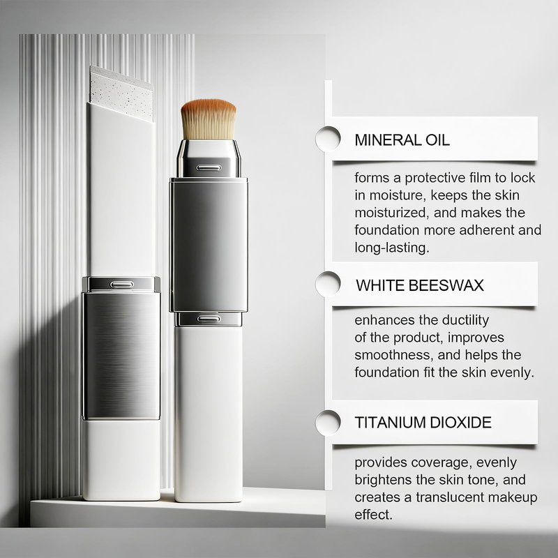 Color Changing Foundation Stick, 2-in-1 White Foundation Stick, Matte Finish Dual-Ended Foundation Makeup Stick with Brush, Long Lasting, Waterproof, Oil-control(Dark skin)