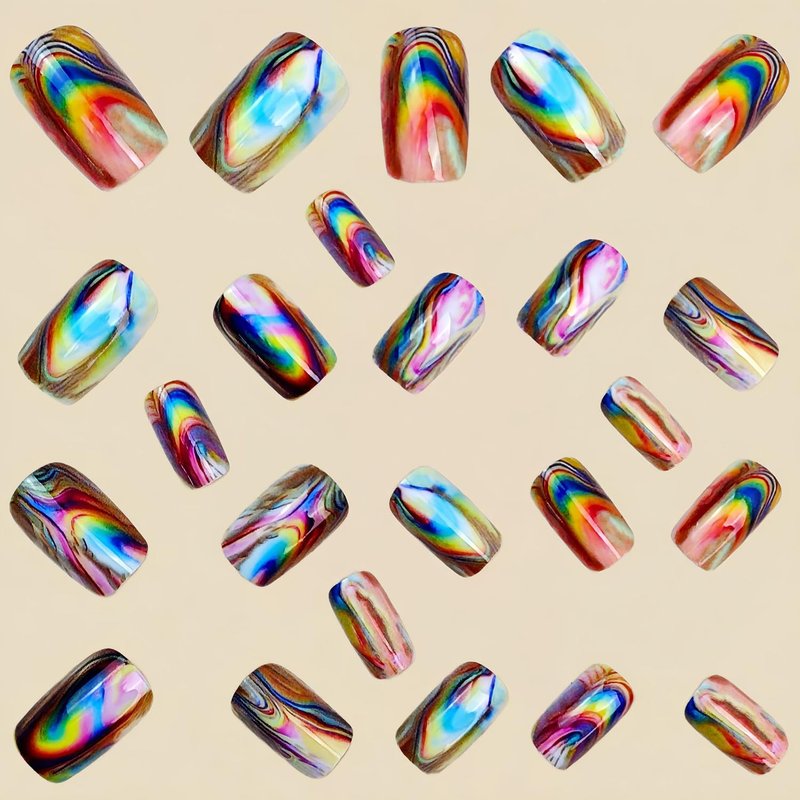 Press On Nails - Medium Square Acrylic Nails with Color Gradient Design | 24 Pcs Glossy Full Cover Reusable
