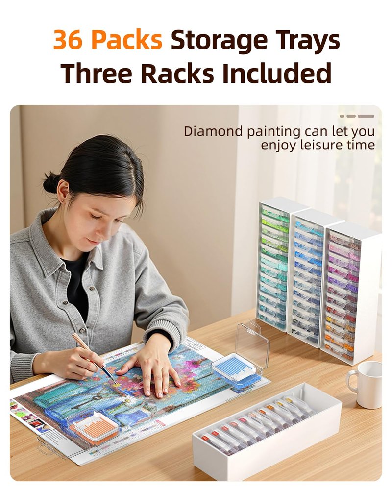Redtwo Diamond Painting Storage Containers Trays with Two Layers, 3-in-1 Diamond Painting Trays with Lids, Diamond Art Accessories, Diamond Art Drills Storage & Line-Up