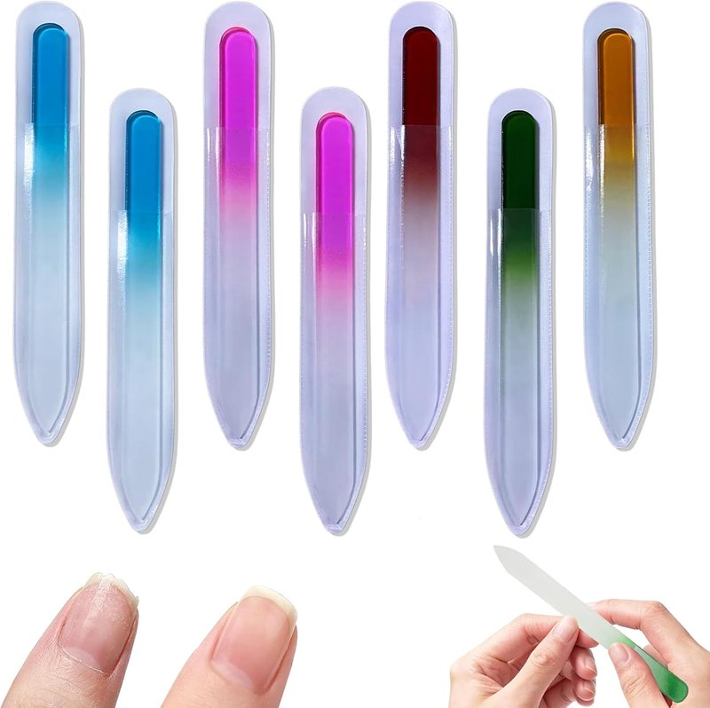 Glass Nail File Set - 7 Pack Double-Sided Etched Crystal Files for Natural Nails | Gentle & Reusable Manicure Tools