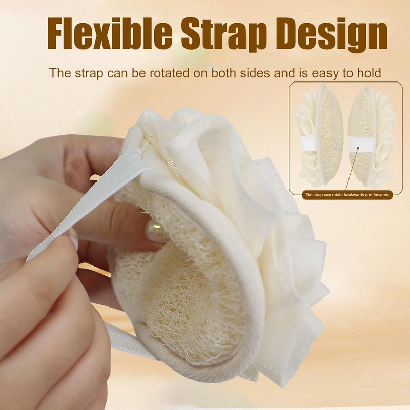 Loofah Sponge Exfoliating Body Scrubber, Double-Sided Natural Loofah Pads & Bath Shower Sponge Mesh Pouf Ball for Women and Men, Travel-Friendly Body scrubbers, Deep Clean & Exfoliation