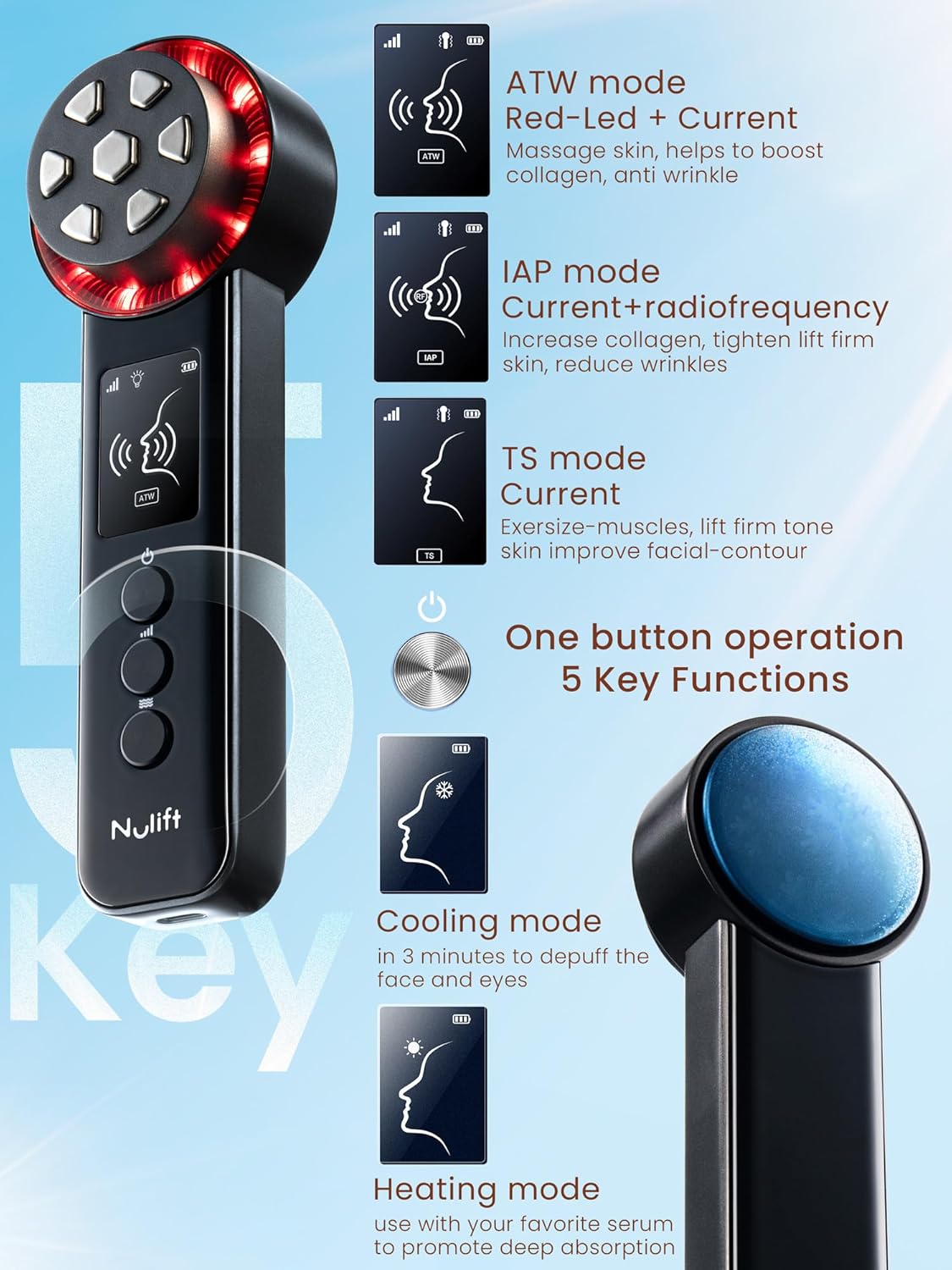 Skiennix Radio Frequency Skin Tightening Device - Smart Electric Facial Beauty Machine for Jawline Lifting & Wrinkle Reduction