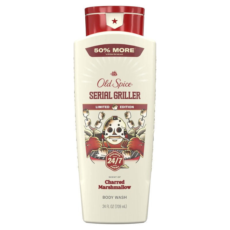 Old Spice Body Wash for Men, Summerdudes, 24/7 Shower Fresh with Daily Use, Long Lasting Scent, Cleanse & Refresh Skin, VIP Festival Experience, Serial Griller with Charred Marshmallow Scent, 24 oz