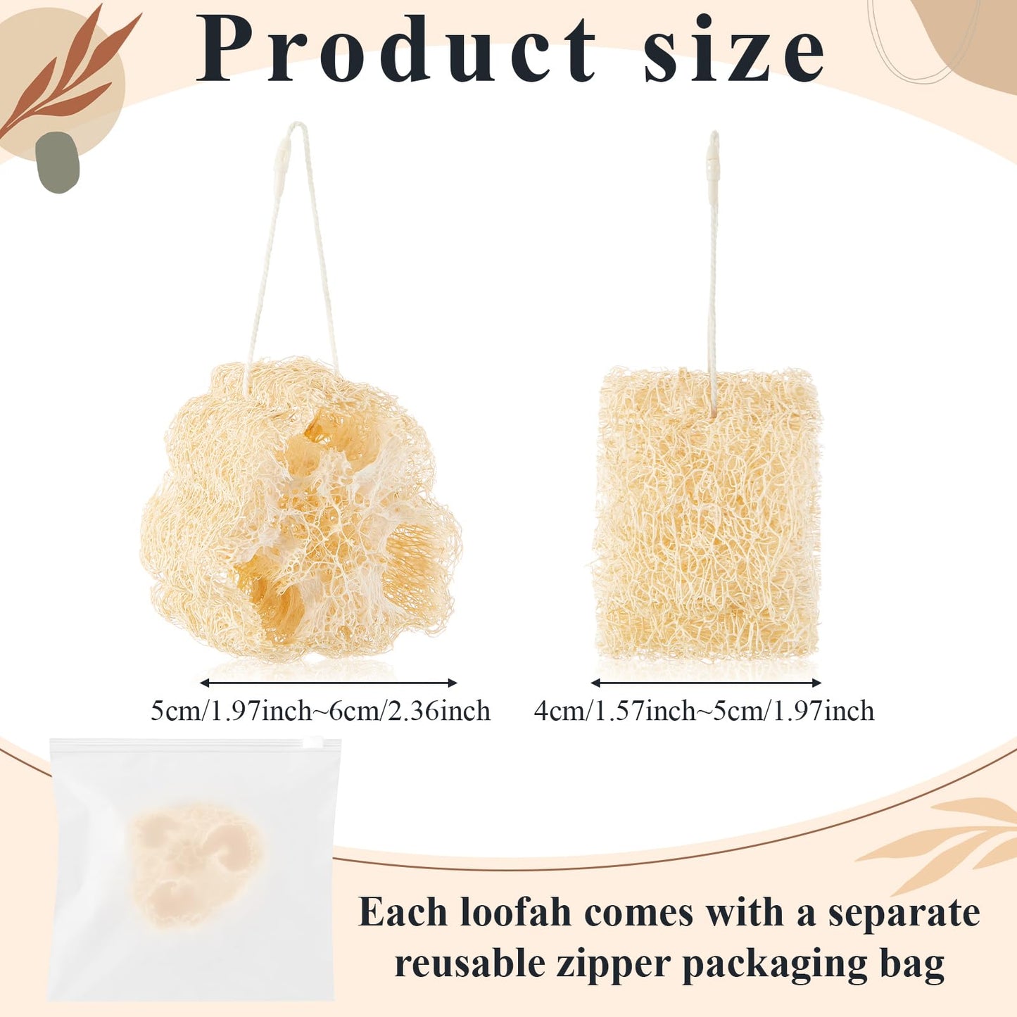 Acellegic 24 Pcs Mini Natural Loofah Sponges, 12 Pcs 2 Inch Single Wrapped Egyptian Loofah Bath Sponge with 12 Travel Pouches, Exfoliating Shower Scrubber for Body Face Skin Care & Kitchen Cleaning