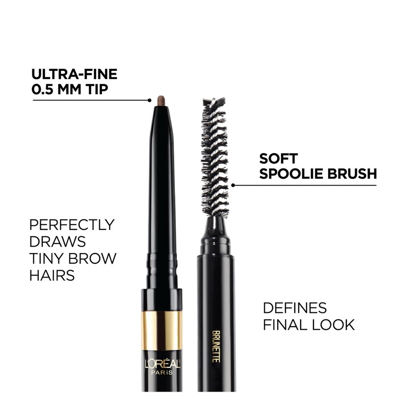 L'Oreal Paris Makeup Brow Stylist Definer Waterproof Eyebrow Pencil, Ultra-Fine Mechanical Pencil, Draws Tiny Brow Hairs and Fills in Sparse Areas and Gaps, Medium Ash Brown, 0.003 Oz (Pack of 2)