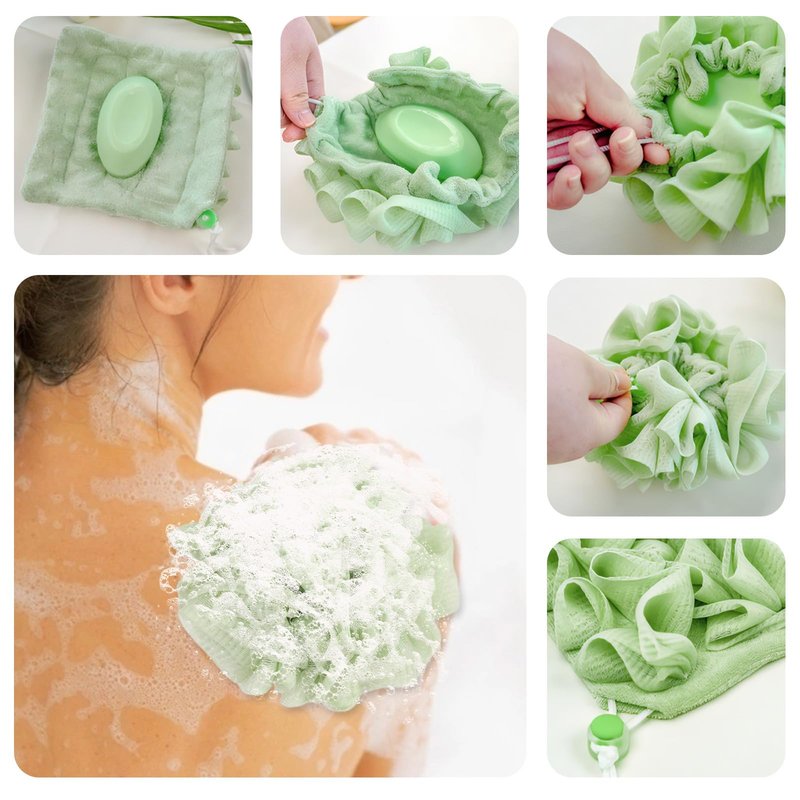 DADERXY 4 Pcs Loofah Washcloth for Bar Soap, 2 in 1 Reusable Machine Washable Loofahs Combo, Bar Soap Loofas Pouch Wash