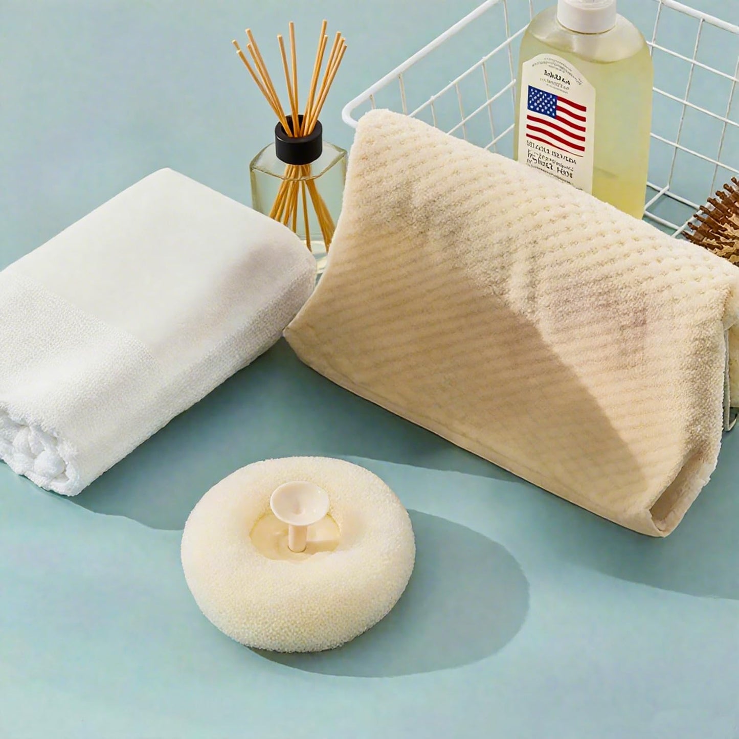 Super Soft Sunflower Suction Cup Bath Ball, New Upgraded 2-in-1 Sunflower Ball Exfoliating Loofah Sponge Mesh Pouf Shower Ball with Comfortable Non-Slip Handle (Yellow)