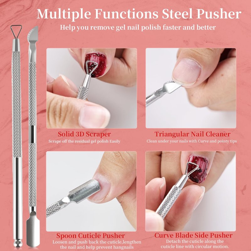 JODSONE Professional Gel Nail Polish Remover Kit:3Pcs Quick 15ML Gel Nail Polish Remover,2 Sanding Strips and Steel Pushers,Complete with Professional and Highly Efficient Tools,Safe Remove at Home