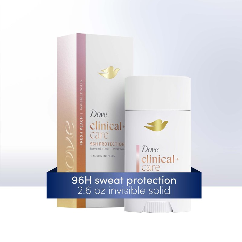 Dove Clinical + Care Antiperspirant Deodorant Invisible Solid Stick for Women Fresh Peach with Nourishing Serum 2.6 oz