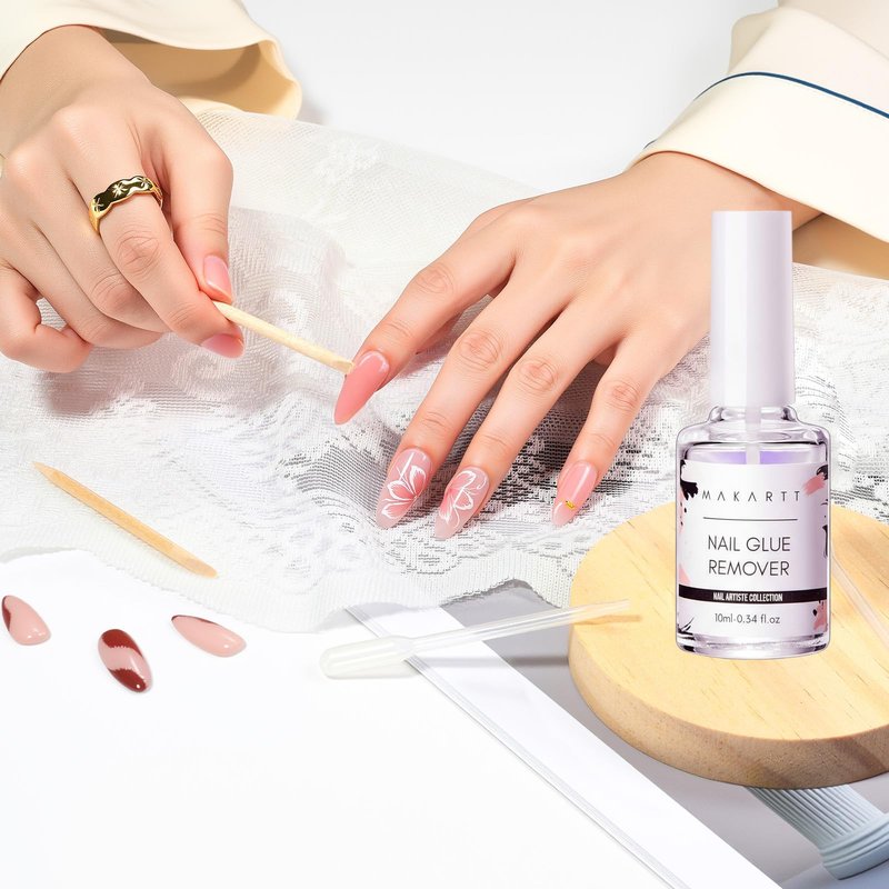 Makartt Press On Nail Glue Remover 10ML Fast and Easy Removal Debonder with 2 Dropper Applicators, 2 Wooden Sticks for Quick Glues, Press-On Nail, Solid Glue, Semi-Cured Sticker, Adhesive Tabs