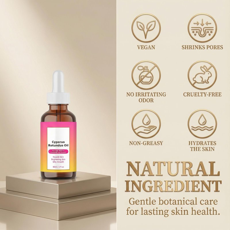 KPEBN Cyperus Rotundus Oil for Hair Removal - Natural Formula to Reduce & Slow Body Hair Regrowth, Soothing Skin Care for Legs, Arms, Underarms & Full Body, 60ml (2 fl oz)