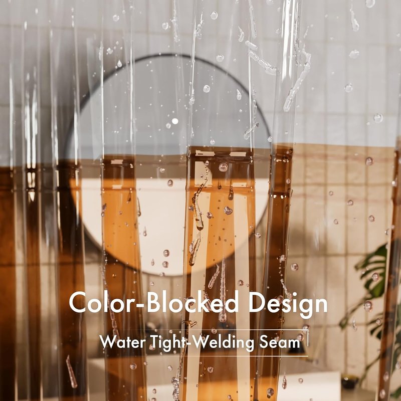 AmazerBath 100% EVA Shower Curtain Liner - Heavy Duty, 72x72 Inches, Color Block Clear & Amber with Brass Grommets