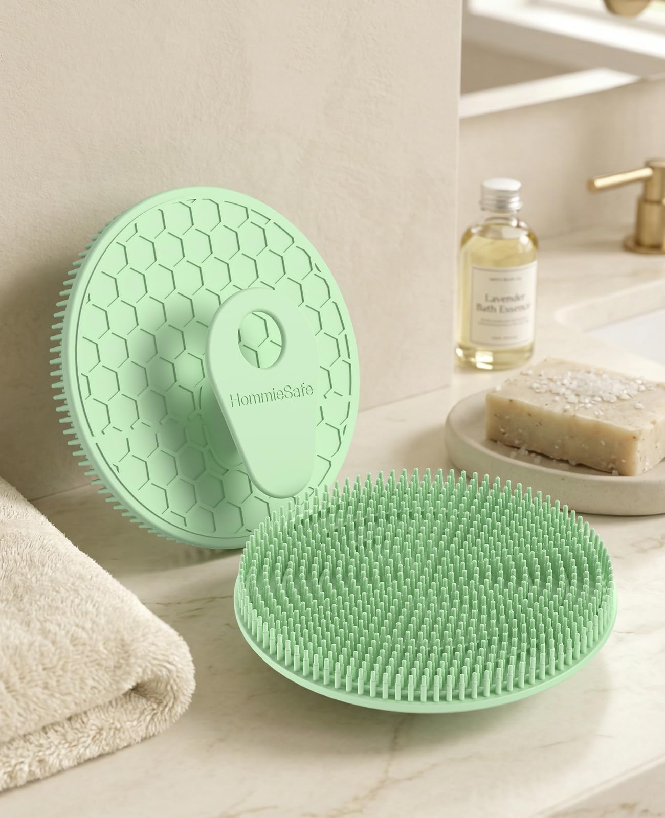 Soft Silicone Shower Brush Body Wash Bath Exfoliating Skin Massage Scrubber, Dry Skin Brushing Glove Loofah, Fit for Sensitive and All Kinds of Skin(Mint+Blue)