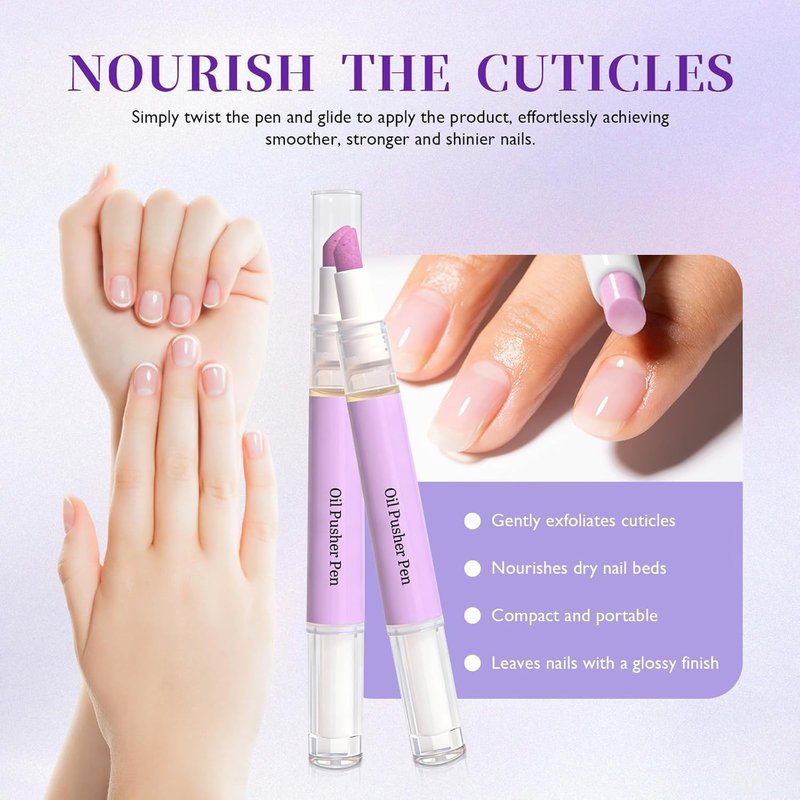 Skiennix 2-in-1 Cuticle Oil Pusher Pen - Nourish, Moisturize & Brighten Nails | 3-Pack