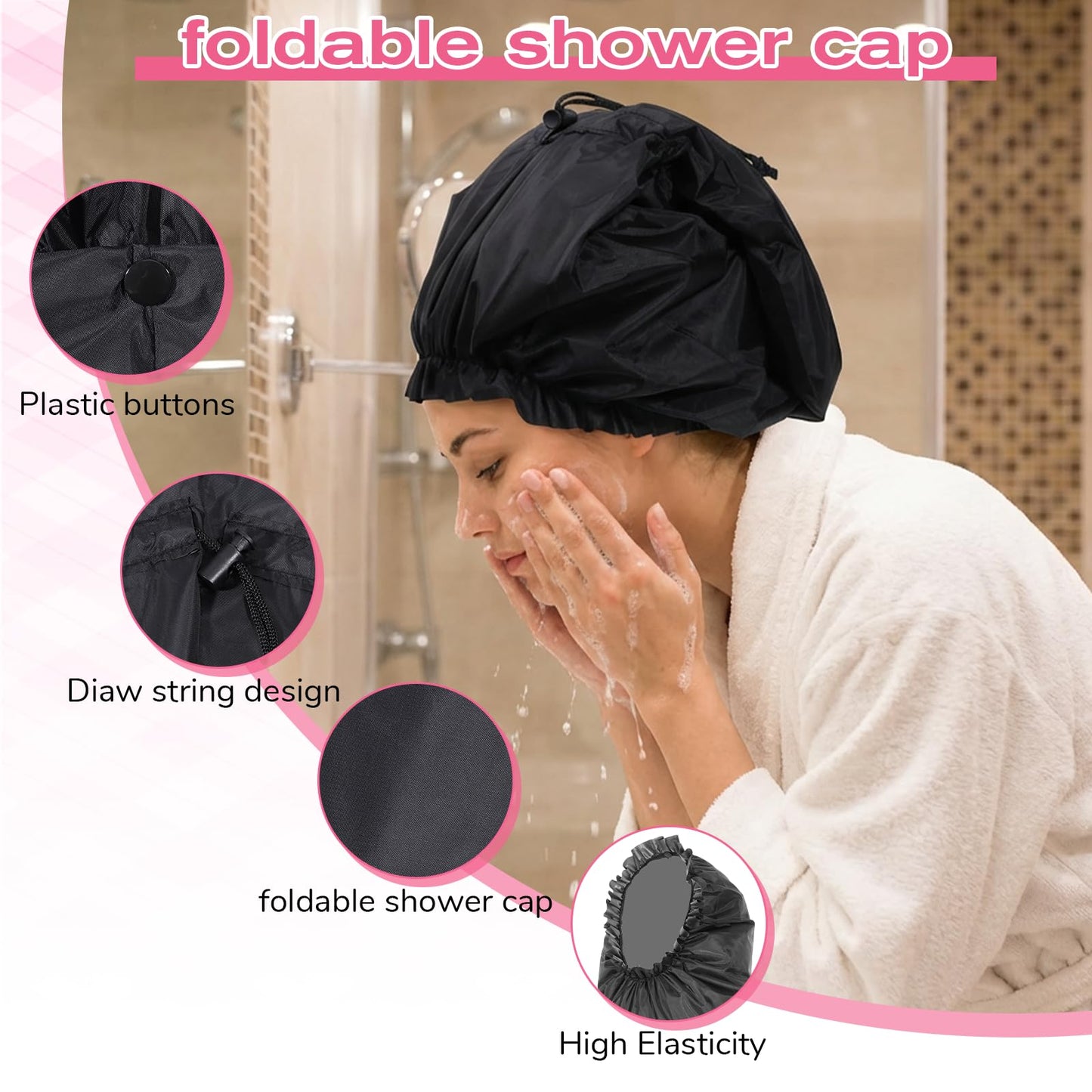 Large Shower Cap for Long Hair Extra Long Shower Cap for Braids Dreadlock Caps Waterproof Hair Bonnets Drawstring Bath Caps Applicable to Women & Men Dreadlocks (Black)