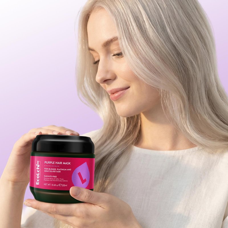 ECOLCHIPRO Collagen Shea Butter Purple Hair Mask Deep Repair Conditioning Collagen Shea Butter Purple Hair Treatment for Blonde Silver Gray Highlighted Hair 18.6 oz 550ml | Sulfate-free