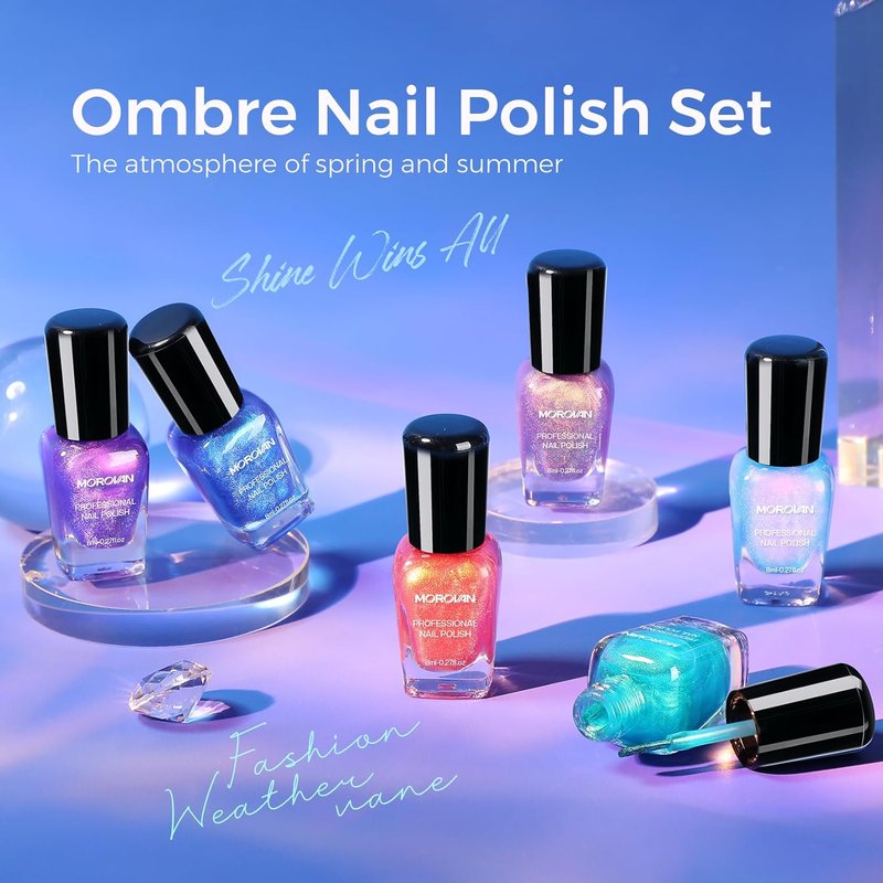Aurora Pearl Nail Polish Set - Ombre Iridescent Glitter for Summer | Pink, Blue, Purple, Quick Dry, DIY Gift for Women & Girls