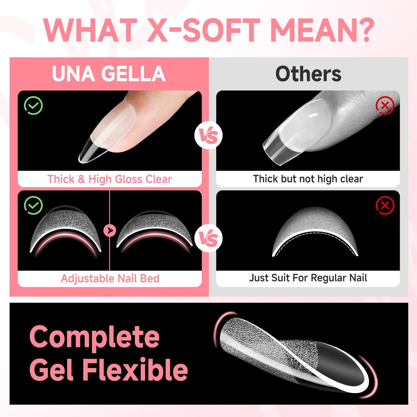 UNA GELLA Almond Nail Tips X-Soft Thicker Flexible Gel Nail Tips 330PCS Pre-etched Nails Tips Almond Shape Press on 15 Sizes Full Cover A lmond Fake Nails Strength Clear Nail Extensions DIY Salon