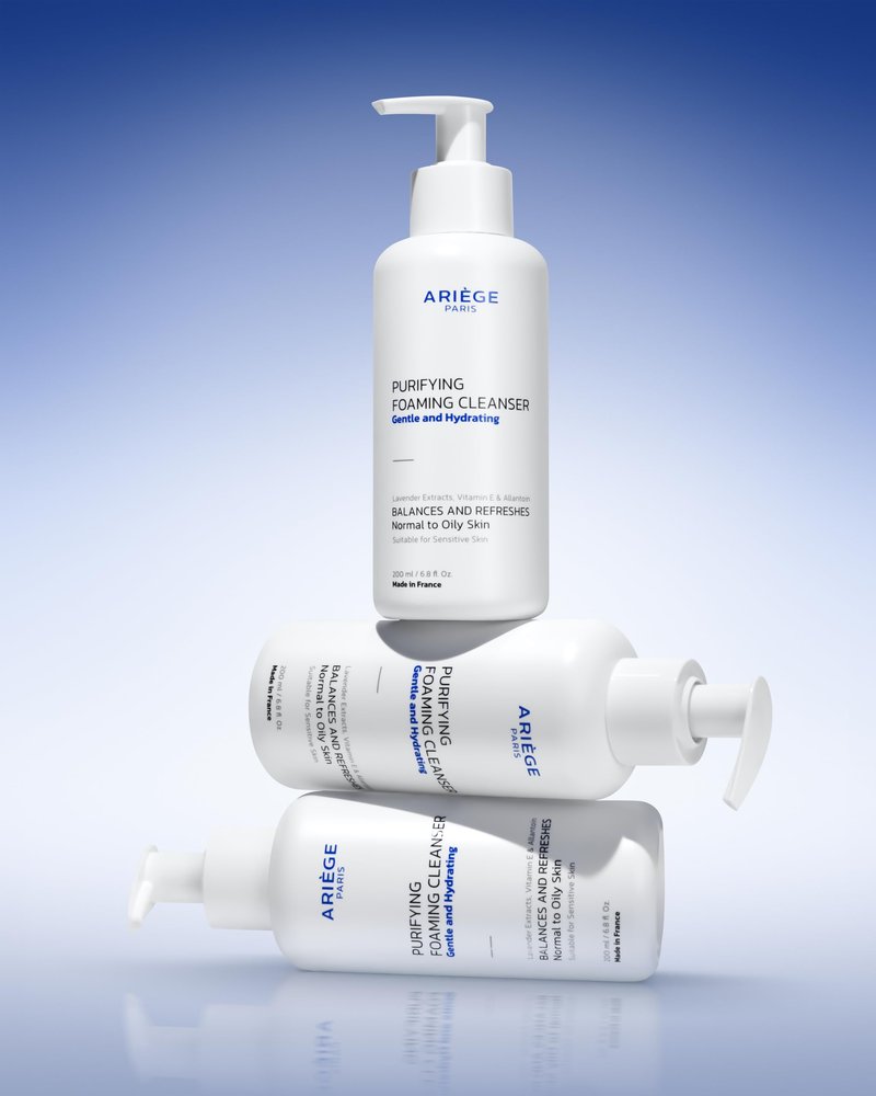 ARIÈGE PARIS Purifying Cleanser – Gentle Foaming Face Wash, Deep Cleansing Without Stripping, Balancing & Hydrating for Normal/Oily Skin, Lavender + Allantoin + Vitamin E