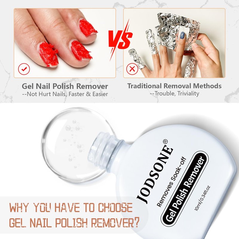 JODSONE 10ml Gel Nail Remover 2Pcs Quick Gel Polish Remover 3-5 Minutes for Nails