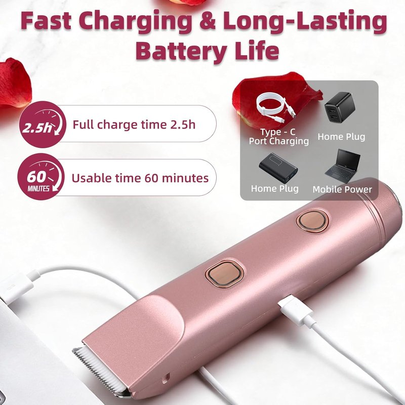 Carehabi Bikini Trimmer - 2-in-1 Electric Razor for Women | IPX7 Waterproof, Painless Ceramic Blade, Rose Gold