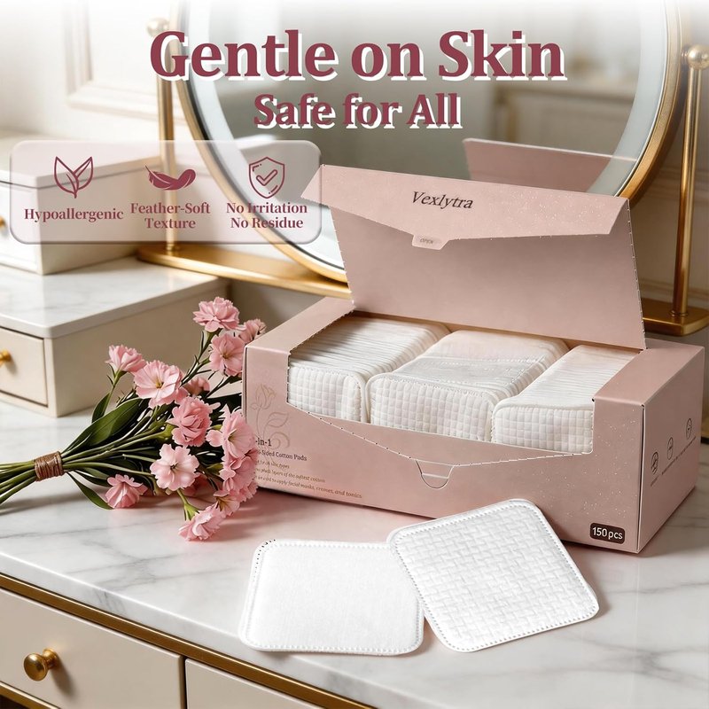 Non-Woven Square Cosmetic Pads - 150PCS Lint-Free, Ultra Soft Facial Cotton Rounds for Sensitive Skin | Highly Absorbent