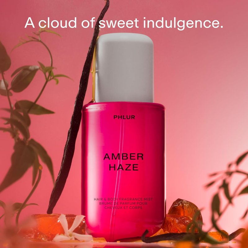 PHLUR Amber Haze Body Mist, 8 Fl Oz - Hair and Body Perfume for Women, Amber & Vanilla Body Spray with Saffron, Jasmine and Musk Fragrance