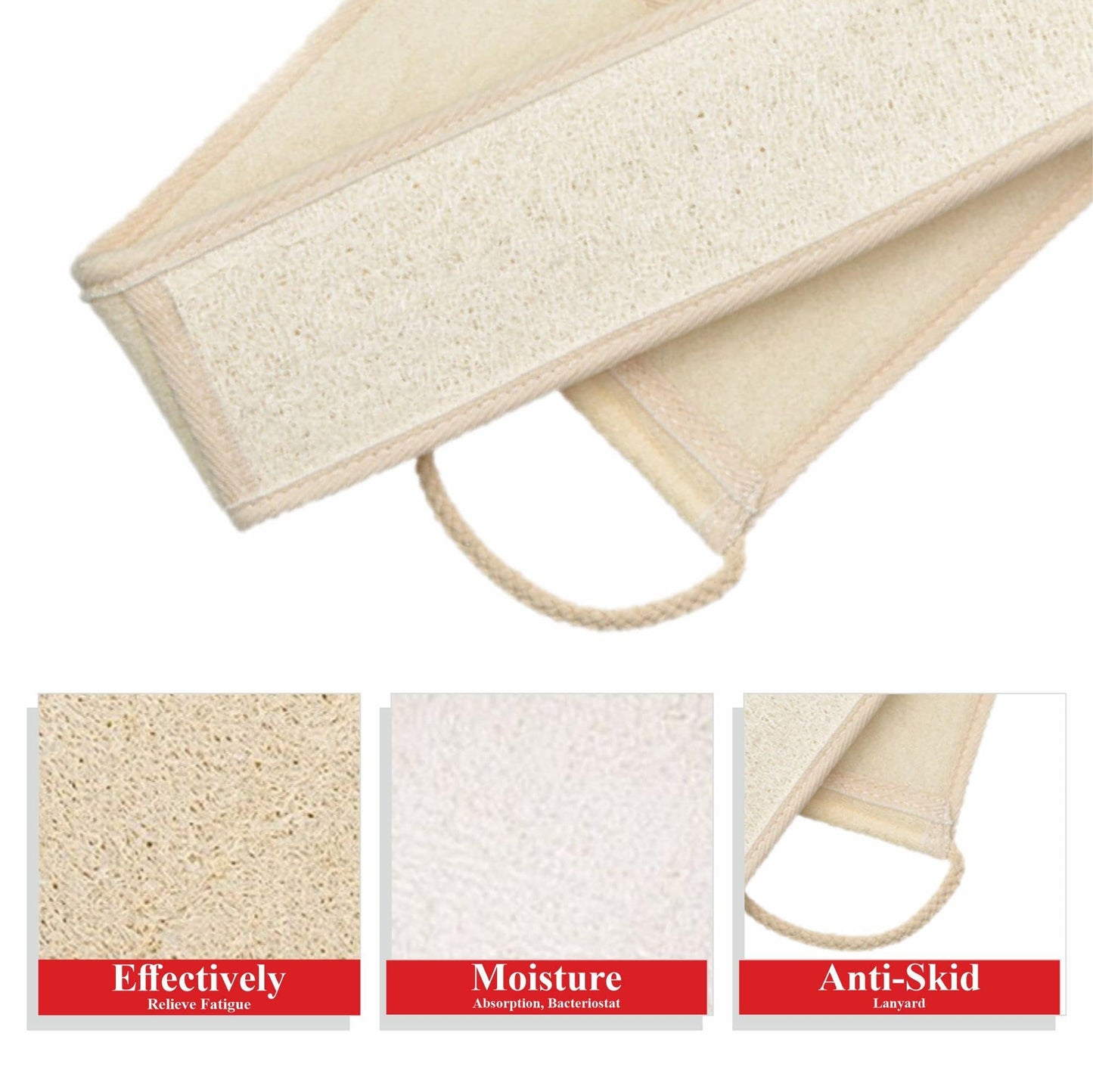 Back Scrubber Exfoliating Loofah Back Washers for Shower Bath Sponge Body Scrubber Backwash Belt Back Exfoliator Strap Scrubbing Dry Clean Skin Double Side Pad Men Women Bathroom Accessories 63 Cm
