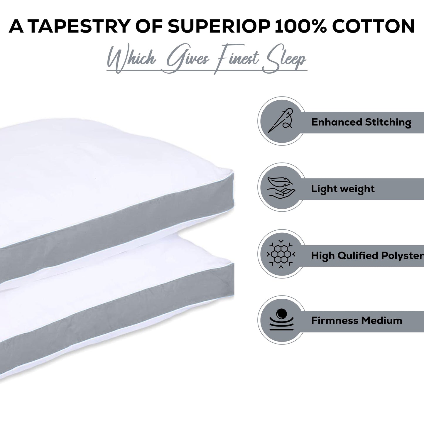GOLD TEXTILES Bulk Pillows Queen Size Set of 12 (18x26 Inches) - Gusseted Hotel Bed Pillow Polycotton Fabric- Plush Fiber Filling for Back & Side Sleeper, Easycare (Grey)