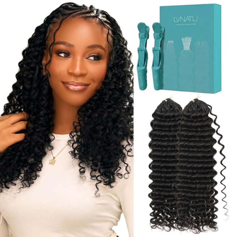 Lvnatu Feather Crochet Human Hair Deep Wave for Miracle Knots Boho Braids Black Women Pre Looped Reusable 100% Remy Human Hair Lightweight Pre Separated Invisible Strings 100 Strands 120g 20 Inch