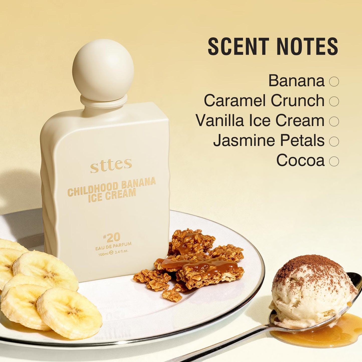 Sttes Perfume #20 for Women – Childhood Banana Ice Cream Eau de Parfum, The Exact Sweetness You Remember: Ripe Banana, Vanilla Ice Cream & Caramel Crunch, Long-Lasting Sweet Gourmand Fragrance, 100ml