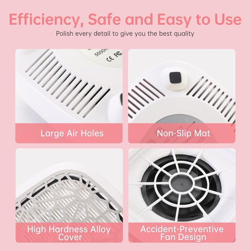 Nail Dust Collector, Cordless Dust Collector Nail Tech, Compact Powerful 6000RPM Nail Vacuum Fan Rechargeable Dust Extractor for Acrylic Gel Polish Manicure Pedicure for Home