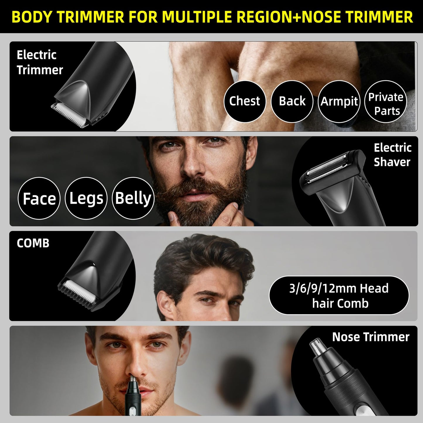 WarmWink Rechargeable Body Hair Trimmer for Men, 2 in 1 Body Groomer for Men, Replaceable Hair Cutting Blade, IPX7 Waterproof Wet/Dry Ball Groin Trimmer with Charging Base