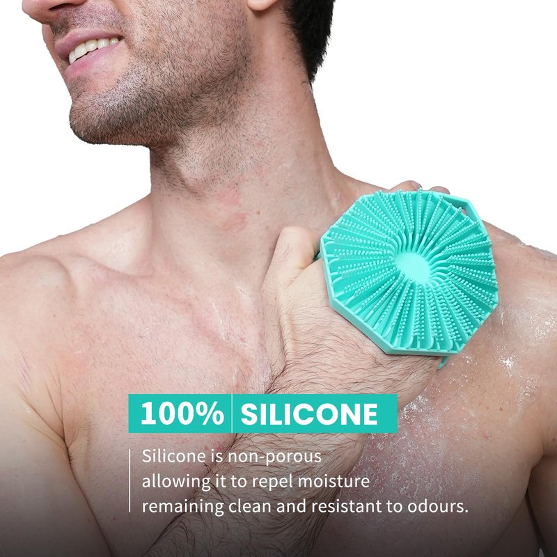 iTokGoK® Premium Silver-Infused 2-in-1 Silicone Body Scrubber, Double-Sided Design Body Brush Silicone Body Scrubber Exfoliating Body Brushes for All Skin for Showering, Lathers Well - Mint Green