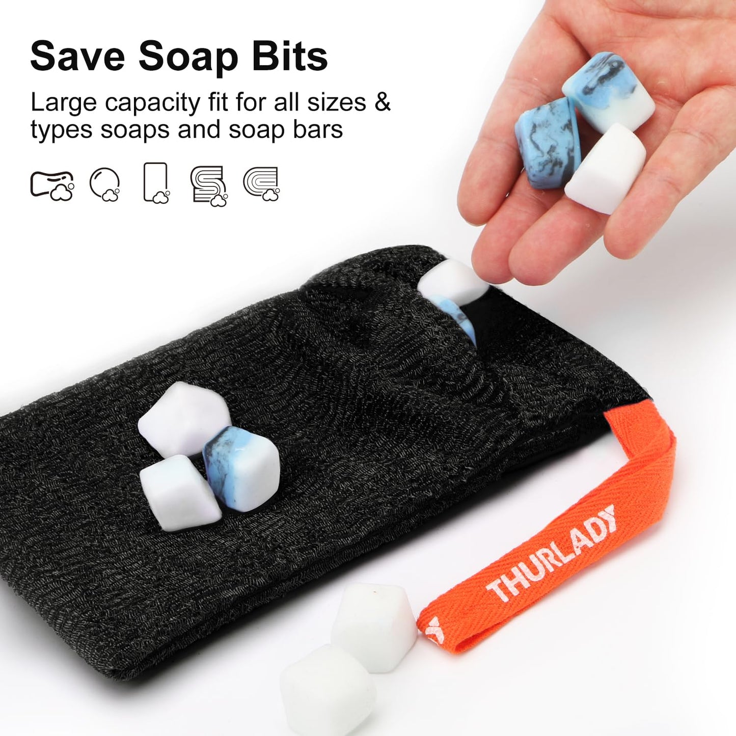 THURLADY 2 Pack Soap Saver Bags for Soap Bars, with 1 African Net Sponge
