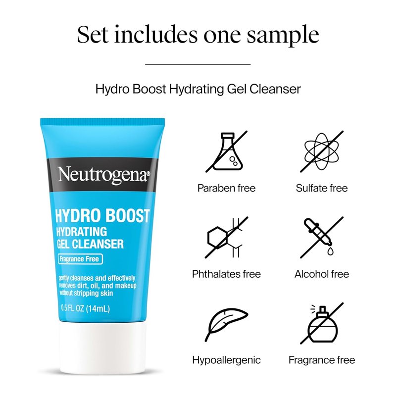Neutrogena Hydro Boost Water Cream - 72 Hr Hydration Face Moisturizer with Hyaluronic Acid | 1.7 oz & Trial Size Gel Cleanser | Fragrance Free