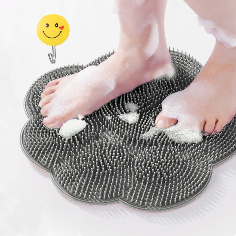 Foot Scrubber in Shower,Shower Foot Scrubber Mat,Silicone Foot Scrubber for Shower,Silicone Body Scrubber with Suction Cups,Bath Feet Scrub Mat with Storage Hook(Gray)