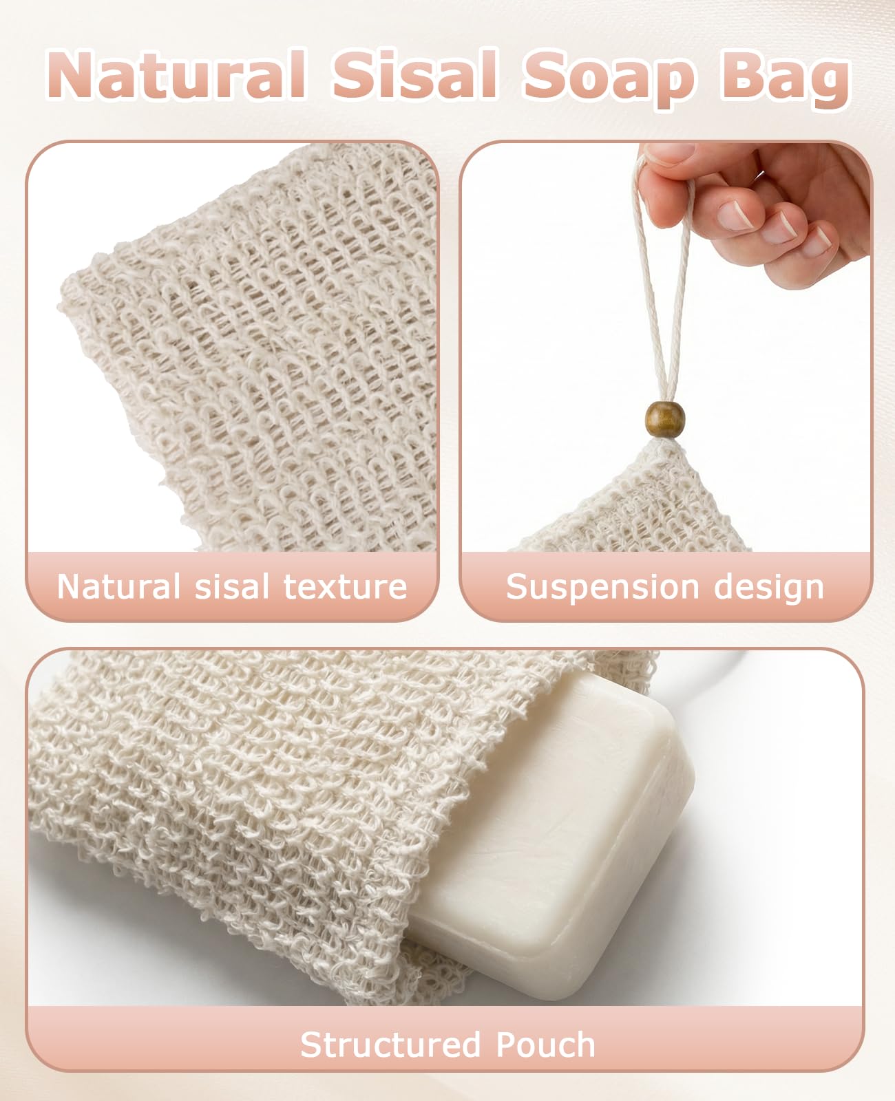 Geyynow 15 Pcs Natural Sisal Soap Saver Bag, Reusable Bar Soap Scrubber Exfoliating Pouch for Shower Washing Body