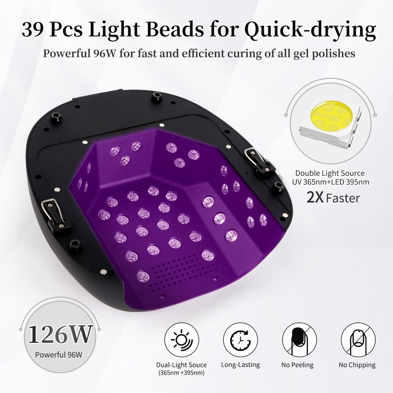 BOMOQING 126W Rechargeable UV LED Nail Lamp, Portable Cordless Nail Dryer with Auto Sensor and 4 Timer Settings, Professional Curing Lamp for Gel Polish and Salon (Black)