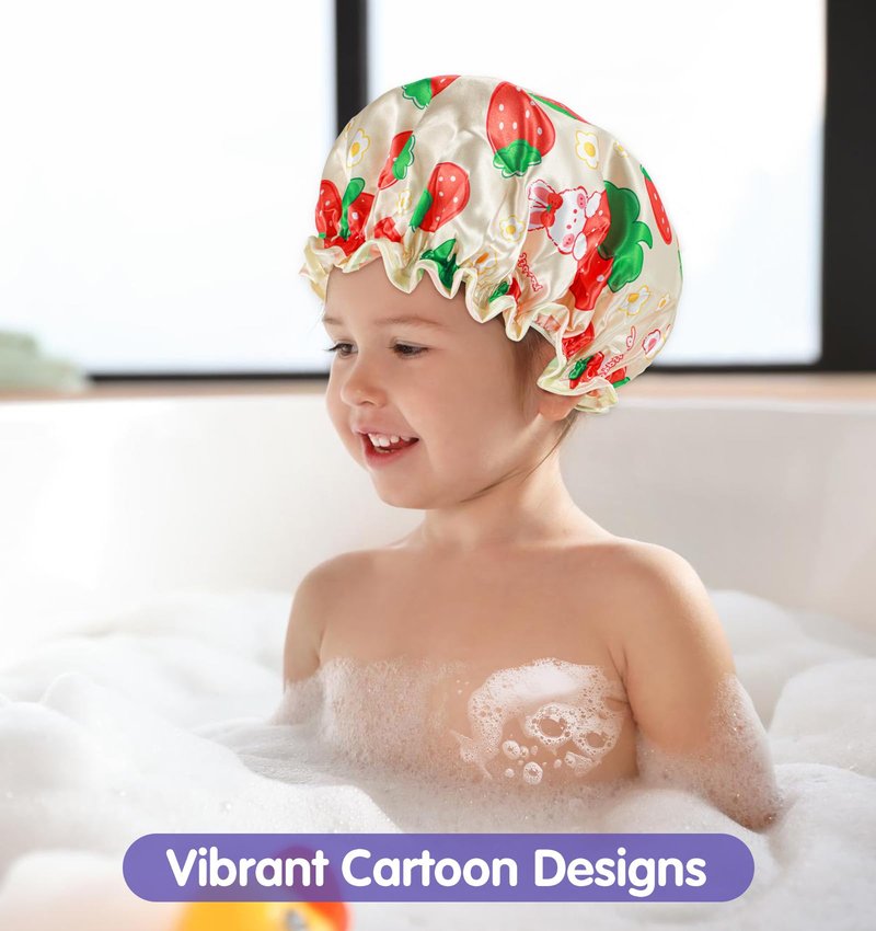 Shower Cap Kids, 3 Pcs 10 Inch Girls Toddler Shower Cap with Waterproof Reusable Double Layers & Elastic Band for Kids, Women, Sleeping, Bath, Travel, Home, (3 Colors)