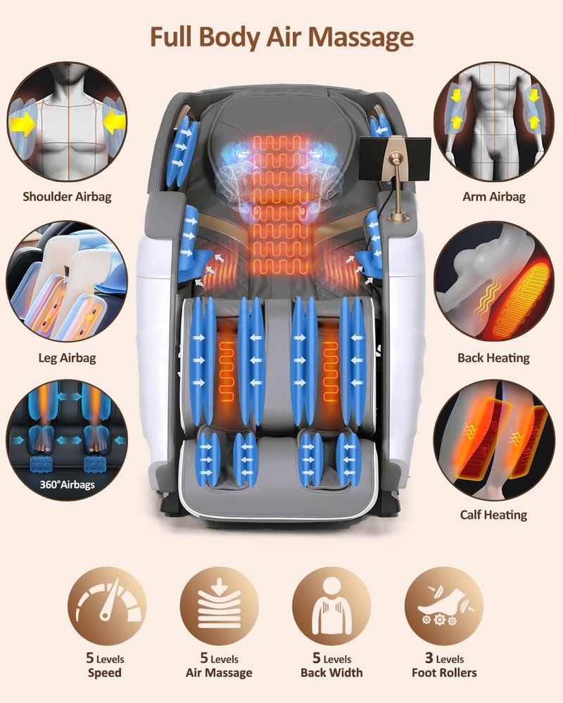 RELX Massage Chair Full Body, 20 Modes Zero Gravity SL-Track Shiatsu Massage Chair Built-in Heat System, Airbag Massage with Body Scan, Deep Yoga Stretch, Calfrest Extension and AI Control(White)