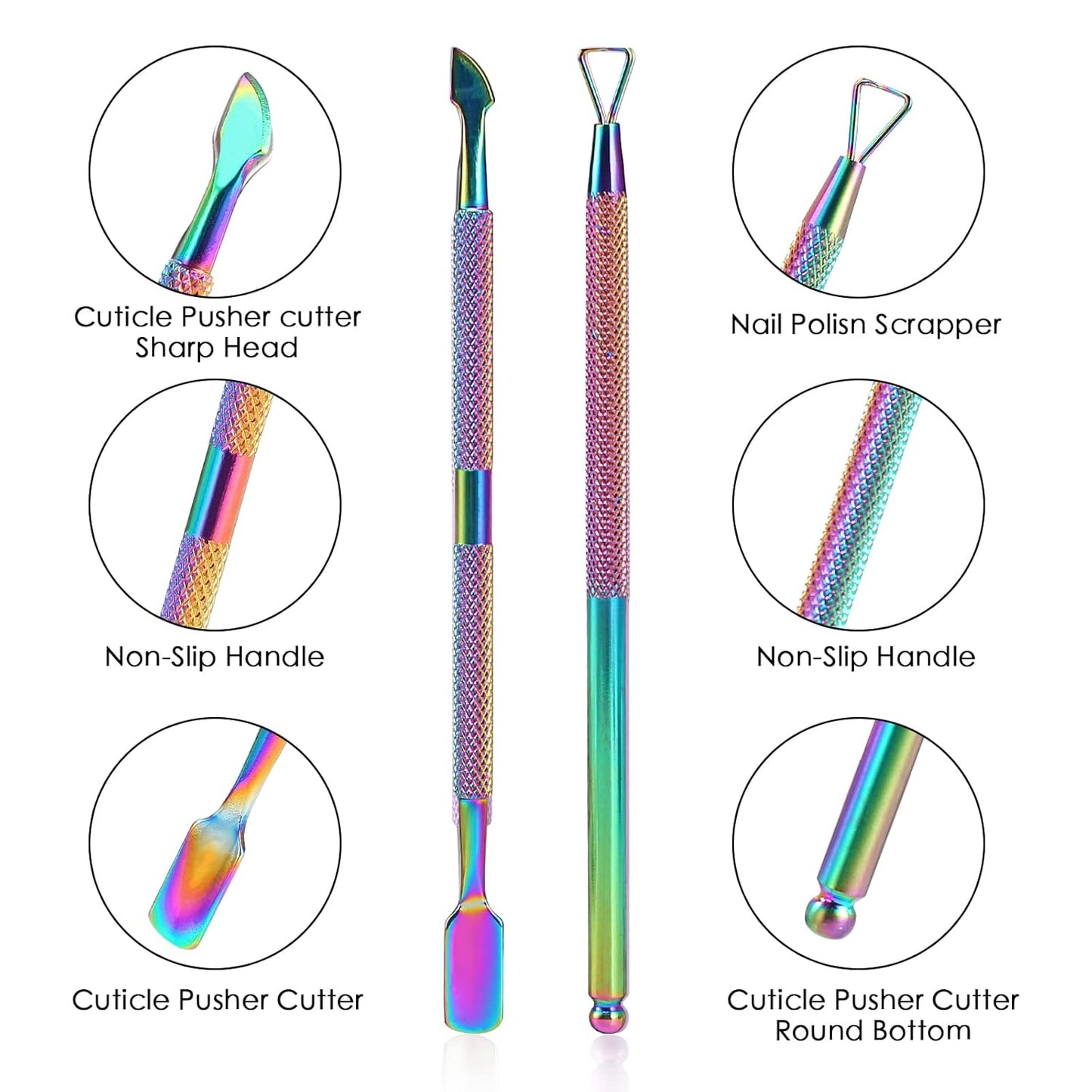 YINYIN Cuticle Trimmer Set - Durable Cuticle Remover with Pusher & Cutter | Rainbow Finish