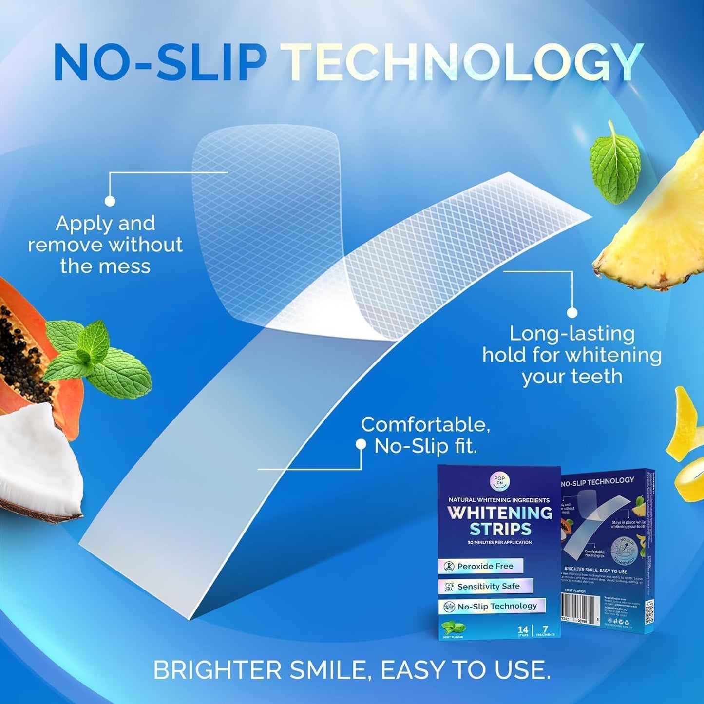 Teeth Whitening Strips for Sensitive Teeth & Gums, Mint Flavor — Peroxide Free & Enamel Safe w/Coconut Oil for Gentle & Whiter Teeth — 7-Day Treatment White Strips w/Non-Slip & Dry-Strip Technology