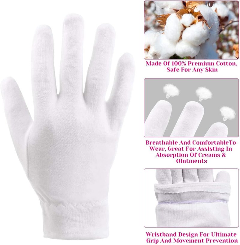 Selizo 100% Cotton Gloves - 10 Pairs for Eczema Relief & Moisturizing Dry Hands | White for Women