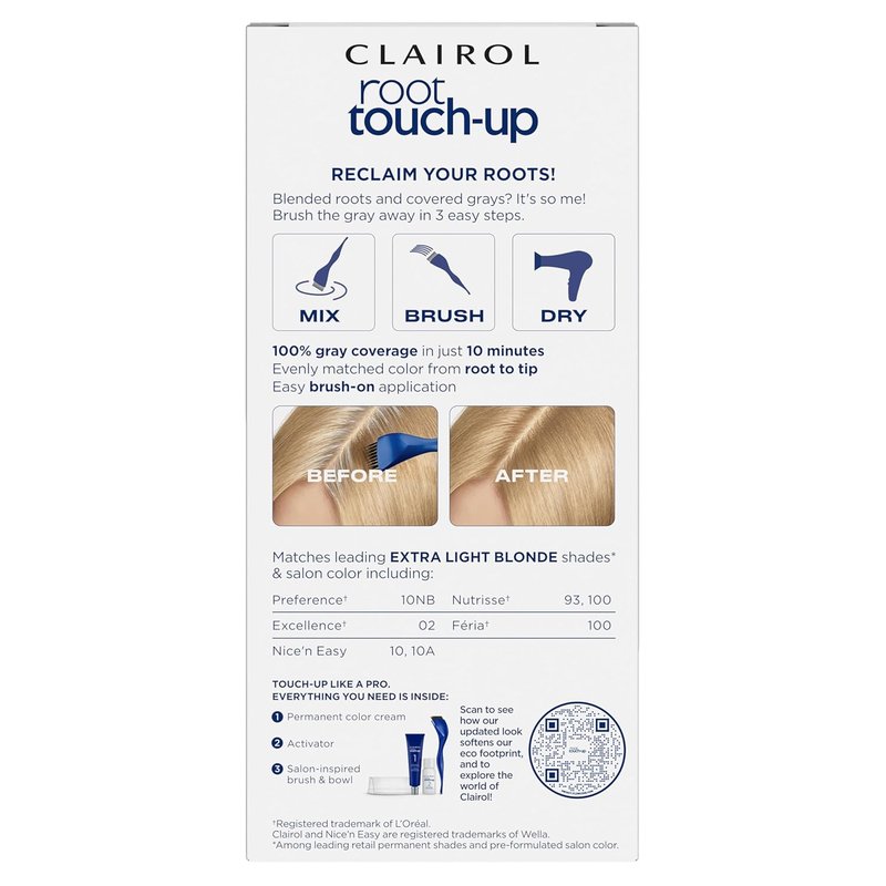 Clairol Root Touch-Up Permanent Hair Dye - 10 Extra Light Blonde | 100% Gray Coverage | Easy Brush Application