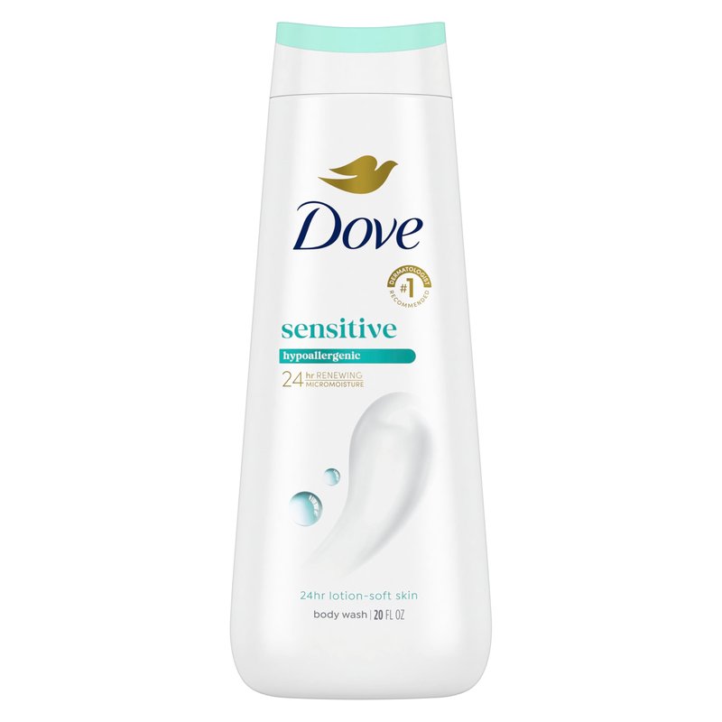 Dove Body Wash Sensitive Skin For 24hr Lotion-Soft Moisturizing Cleanser Gentle Hypoallergenic Formula with No Sulfates No Parabens 20 oz