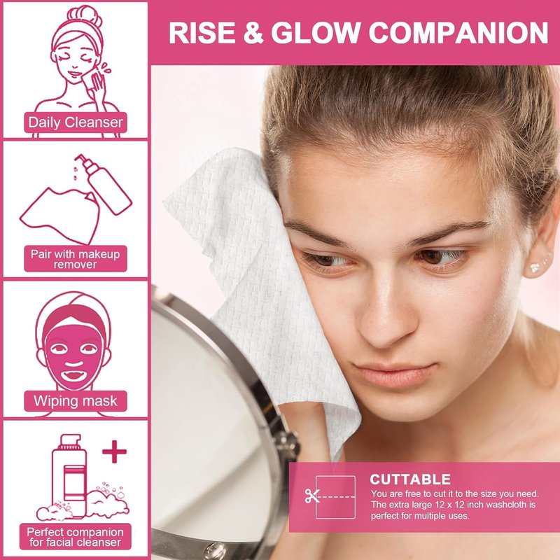 FACEMADE XXL Disposable Face Towels - 60 Count, 100% Biobased, Super Soft & Thick for Makeup & Skin Care