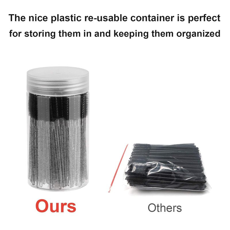 CHEFBEE Disposable Eyelash Brush Kit - 100PCS Mascara Wands for Eyelash Extensions & Eyebrows | Black Container